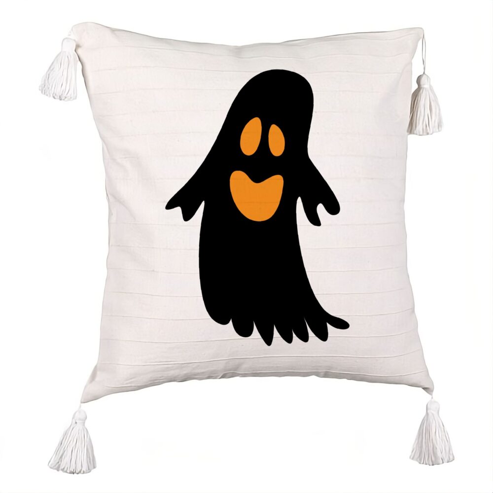 Perna Decorativa cu Franjuri cu motiv Fantoma de Halloween 2, 45x45 cm, Ecru, Cu fermoar 5 Perna Decorativa cu Franjuri cu motiv Fantoma de Halloween 2