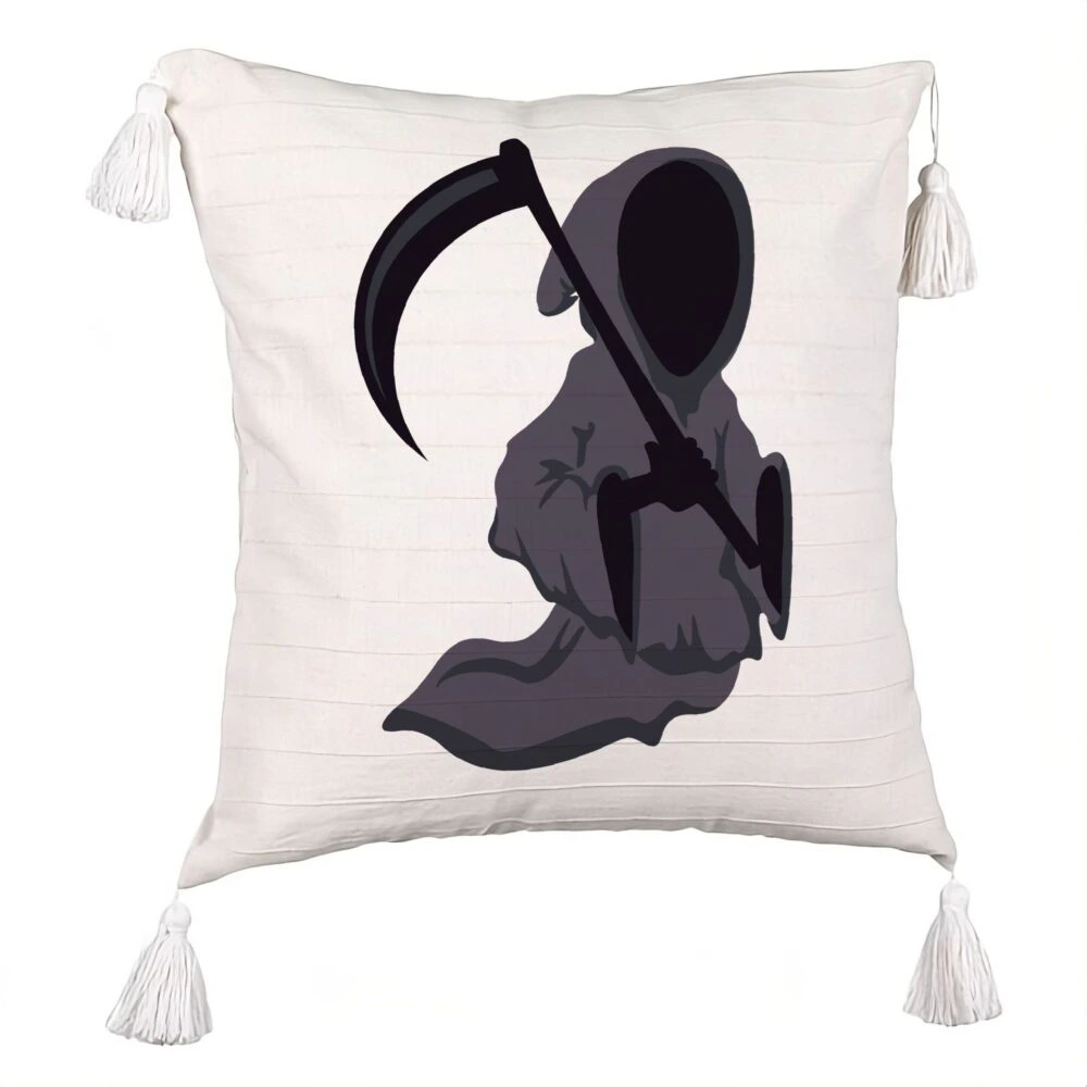 Perna Decorativa cu Franjuri cu motiv Fantoma de Halloween 3, 45x45 cm, Ecru, Cu fermoar 5 Perna Decorativa cu Franjuri cu motiv Fantoma de Halloween 3