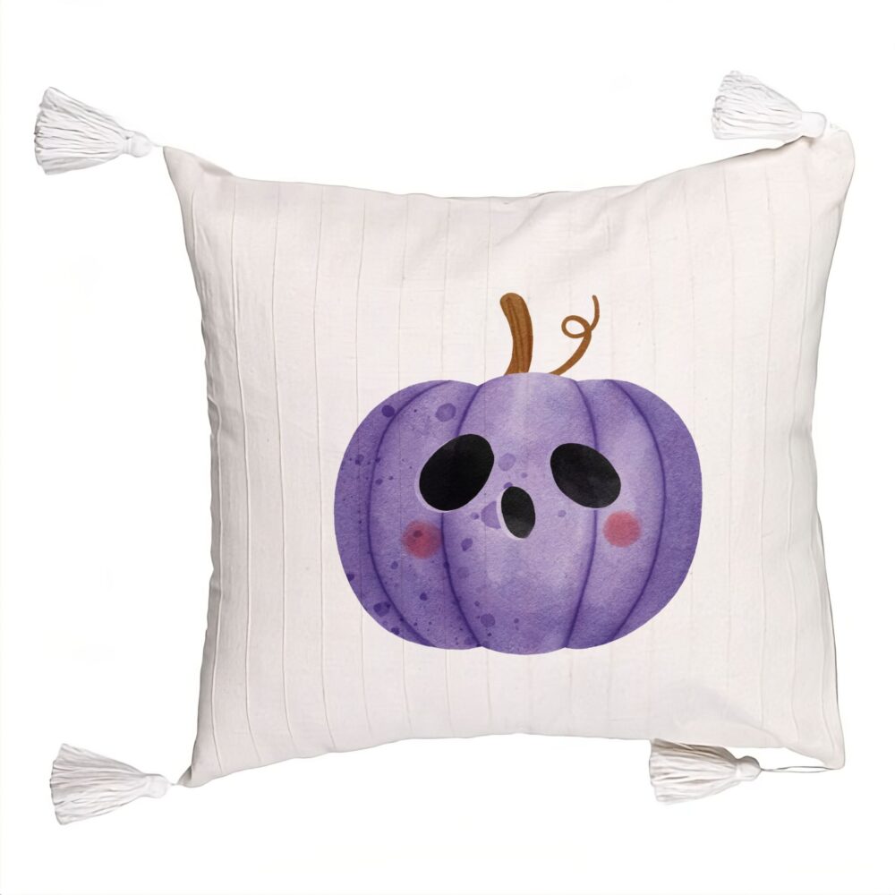 Perna Decorativa cu Franjuri cu motiv de Halloween 10, 45x45 cm, Ecru, Cu fermoar 5 Perna Decorativa cu Franjuri cu motiv de Halloween 10