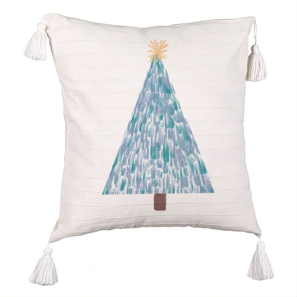 Perna Decorativa cu Franjuri cu tematica Craciun, Brad, 3, 45x45 cm, Ecru, Cu fermoar 5 Perna Decorativa cu Franjuri cu tematica Craciun