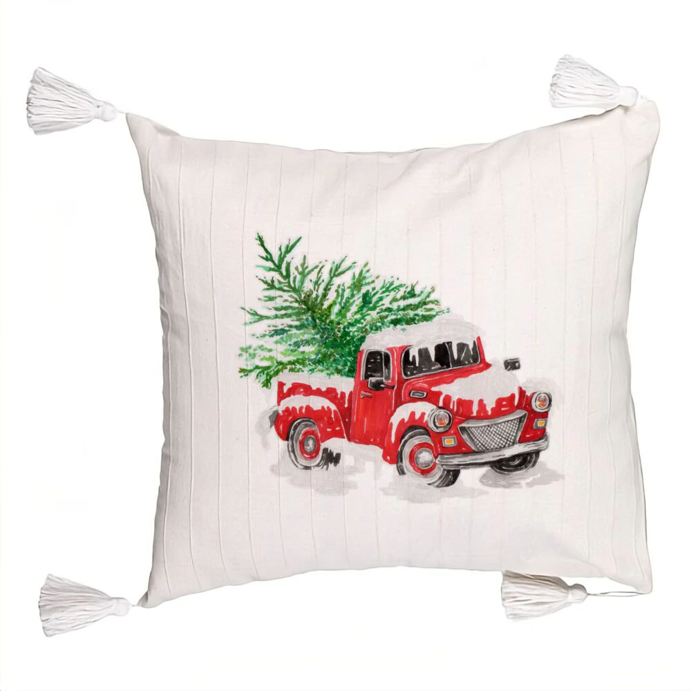 Perna Decorativa cu Franjuri cu tematica de Craciun, 1, 45x45 cm, Ecru, Cu fermoar 5 Perna Decorativa cu Franjuri cu tematica de Craciun