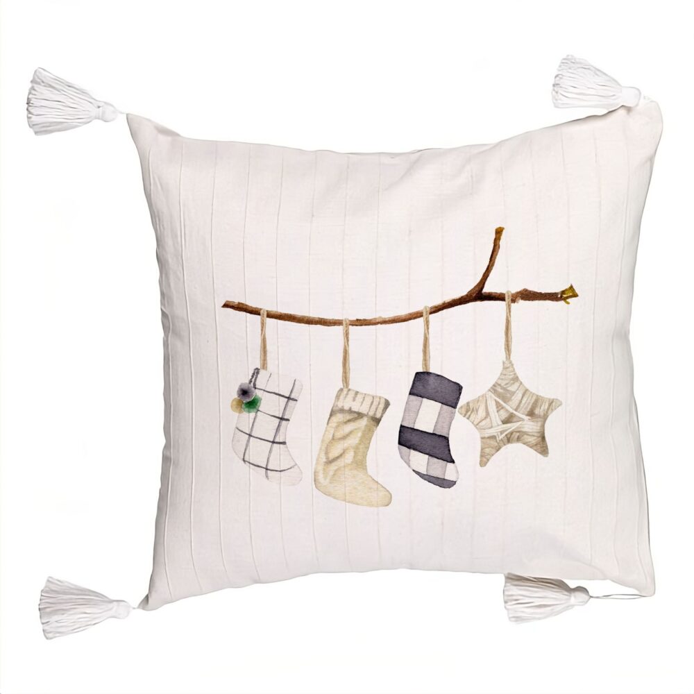 Perna Decorativa cu Franjuri cu tematica de Craciun, 10, 45x45 cm, Ecru, Cu fermoar 5 Perna Decorativa cu Franjuri cu tematica de Craciun