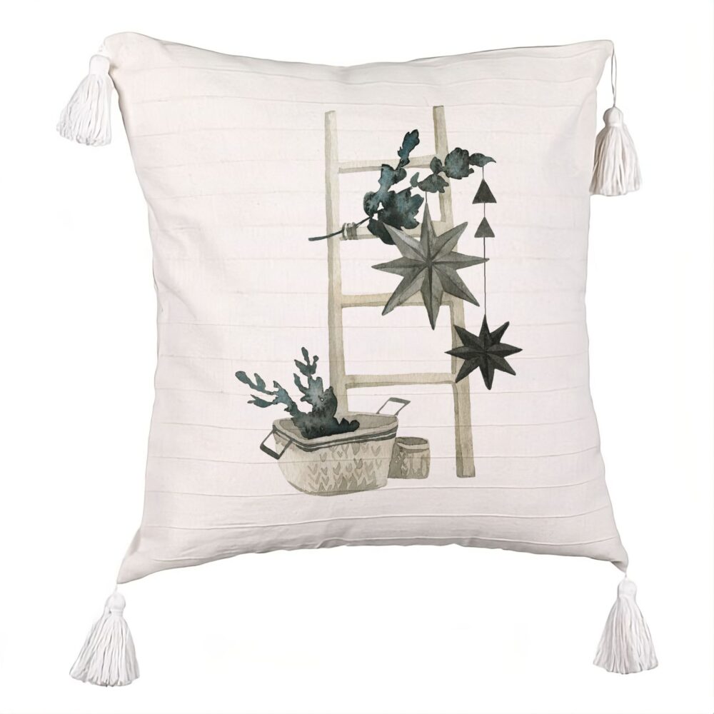 Perna Decorativa cu Franjuri cu tematica de Craciun, 12, 45x45 cm, Ecru, Cu fermoar 5 Perna Decorativa cu Franjuri cu tematica de Craciun