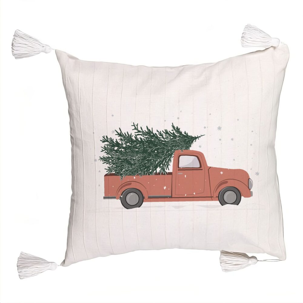 Perna Decorativa cu Franjuri cu tematica de Craciun, 15, 45x45 cm, Ecru, Cu fermoar 5 Perna Decorativa cu Franjuri cu tematica de Craciun