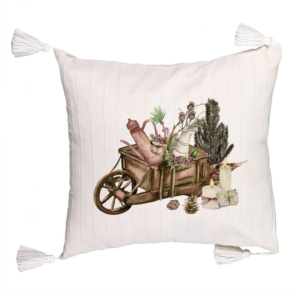 Perna Decorativa cu Franjuri cu tematica de Craciun, 18, 45x45 cm, Ecru, Cu fermoar 5 Perna Decorativa cu Franjuri cu tematica de Craciun