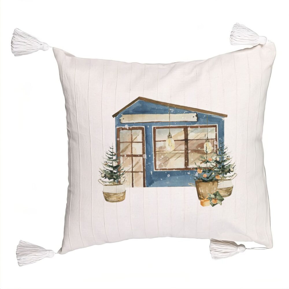 Perna Decorativa cu Franjuri cu tematica de Craciun, 2, 45x45 cm, Ecru, Cu fermoar 5 Perna Decorativa cu Franjuri cu tematica de Craciun