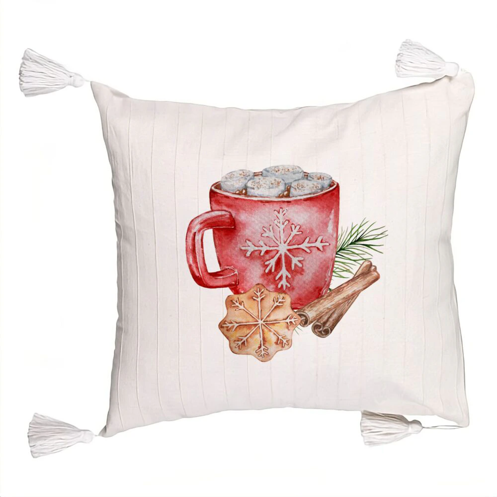 Perna Decorativa cu Franjuri cu tematica de Craciun, 20, 45x45 cm, Ecru, Cu fermoar 5 Perna Decorativa cu Franjuri cu tematica de Craciun