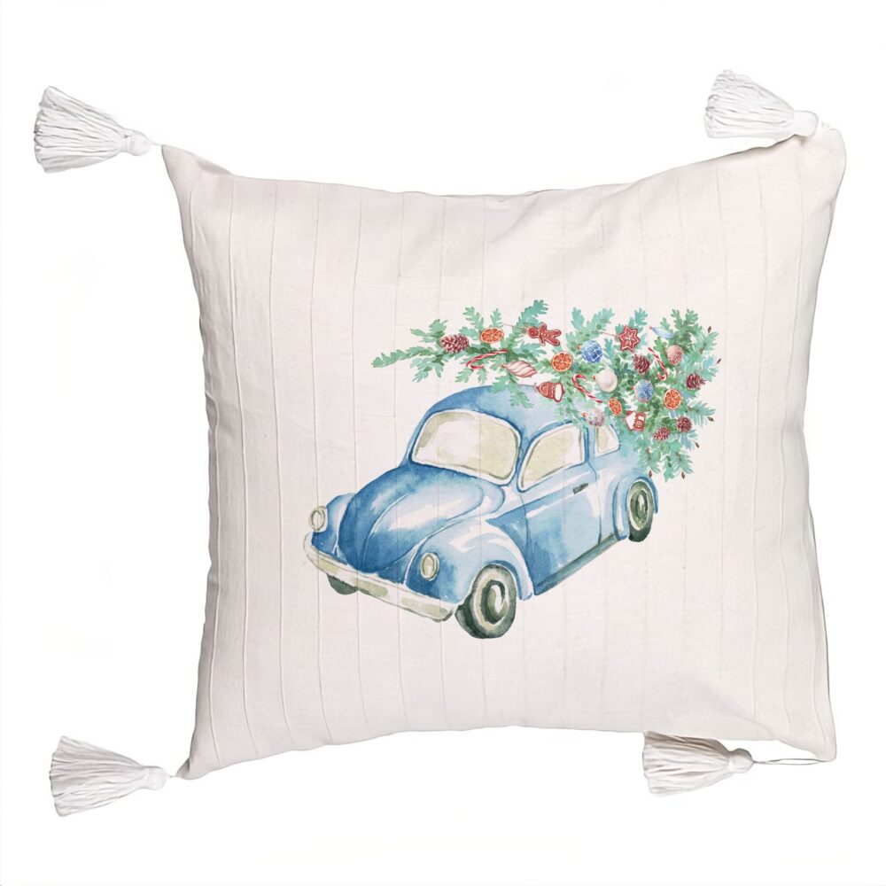 Perna Decorativa cu Franjuri cu tematica de Craciun, 21, 45x45 cm, Ecru, Cu fermoar 5 Perna Decorativa cu Franjuri cu tematica de Craciun