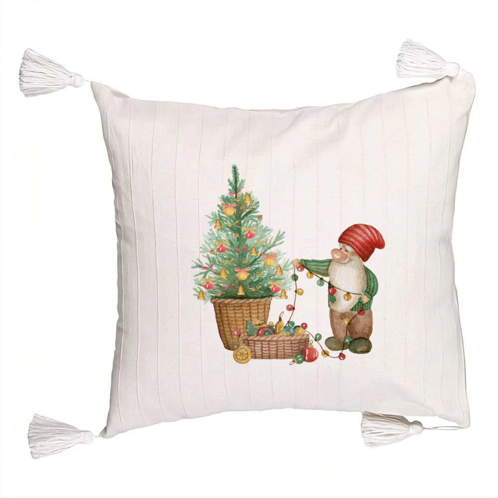 Perna Decorativa cu Franjuri cu tematica de Craciun, 22, 45x45 cm, Ecru, Cu fermoar 5 Perna Decorativa cu Franjuri cu tematica de Craciun