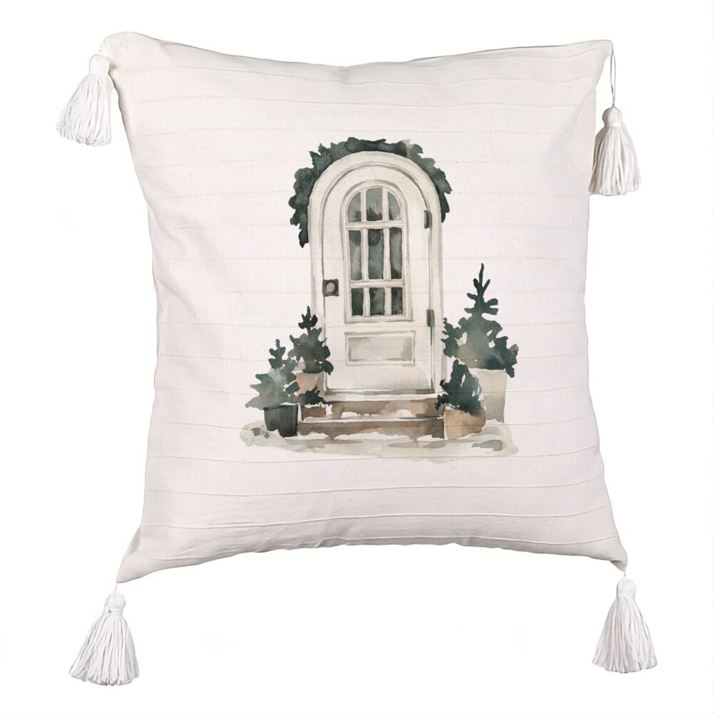 Perna Decorativa cu Franjuri cu tematica de Craciun, 3, 45x45 cm, Ecru, Cu fermoar 5 Perna Decorativa cu Franjuri cu tematica de Craciun