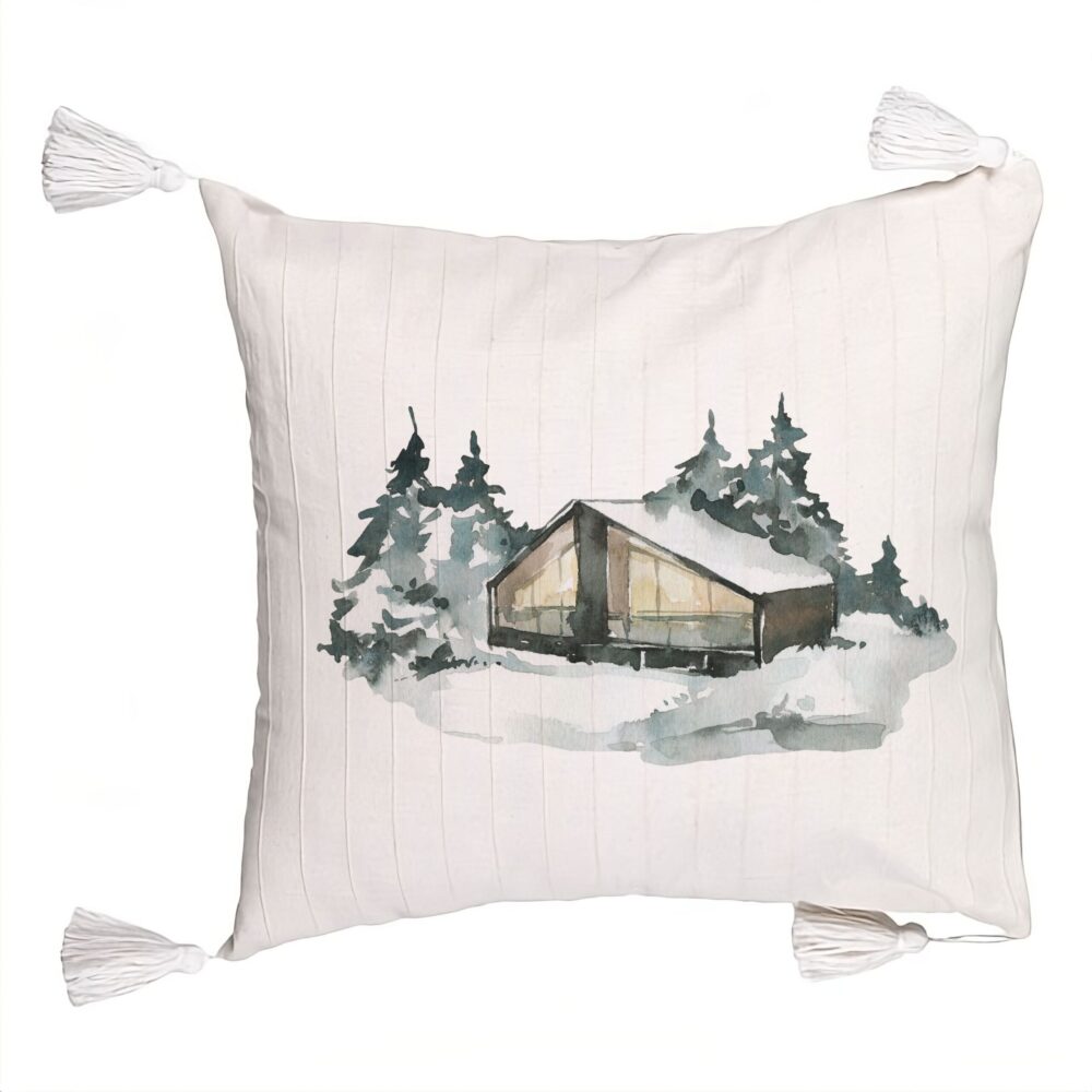 Perna Decorativa cu Franjuri cu tematica de Craciun, 6, 45x45 cm, Ecru, Cu fermoar 5 Perna Decorativa cu Franjuri cu tematica de Craciun