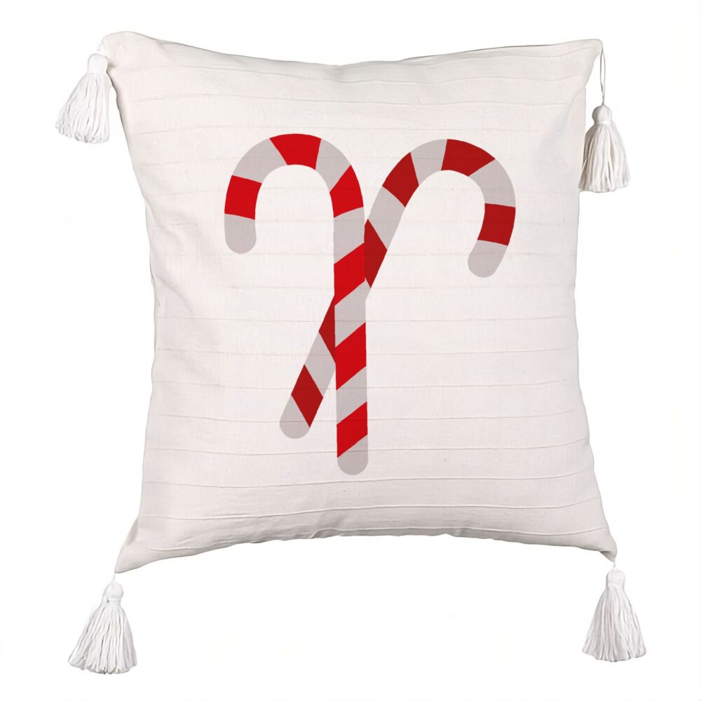 Perna Decorativa cu Franjuri cu tematica de Craciun, Acadele, 45x45 cm, Ecru, Cu fermoar 5 Perna Decorativa cu Franjuri cu tematica de Craciun