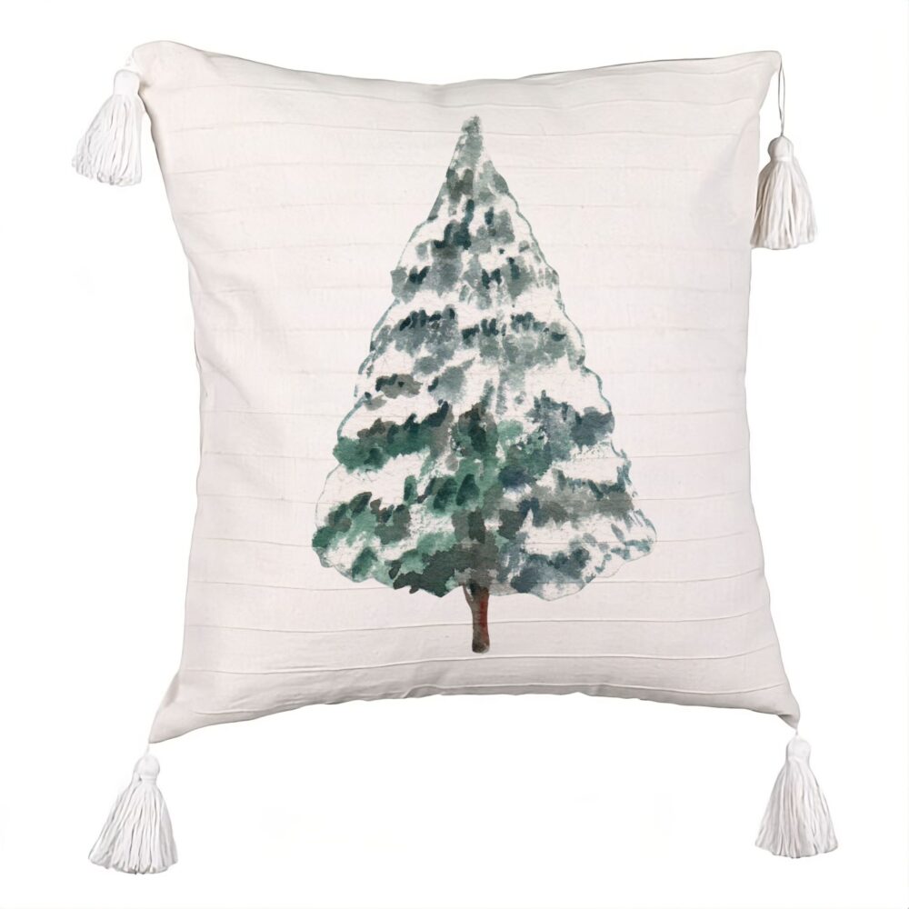 Perna Decorativa cu Franjuri cu tematica de Craciun, Brad 2, 45x45 cm, Ecru, Cu fermoar 5 Perna Decorativa cu Franjuri cu tematica de Craciun