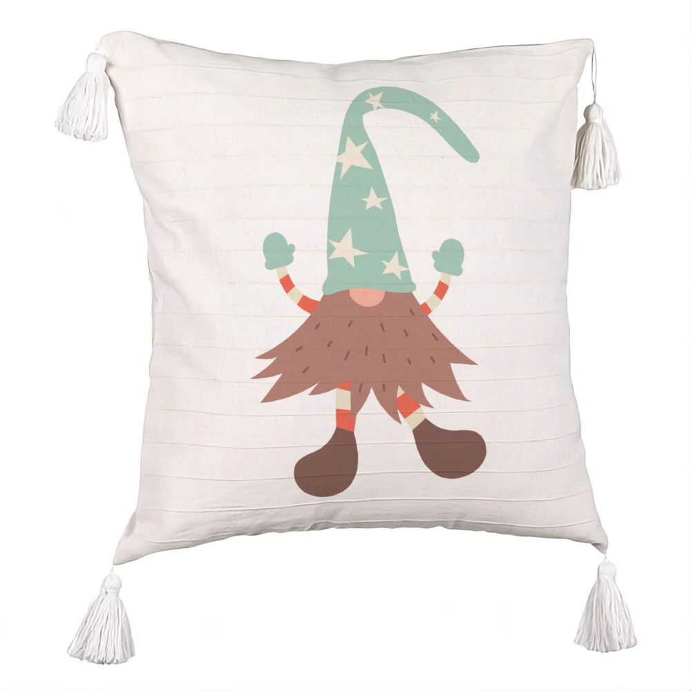Perna Decorativa cu Franjuri cu tematica de Craciun, Gnom 3 45x45 cm, Ecru, Cu fermoar 5 Perna Decorativa cu Franjuri cu tematica de Craciun