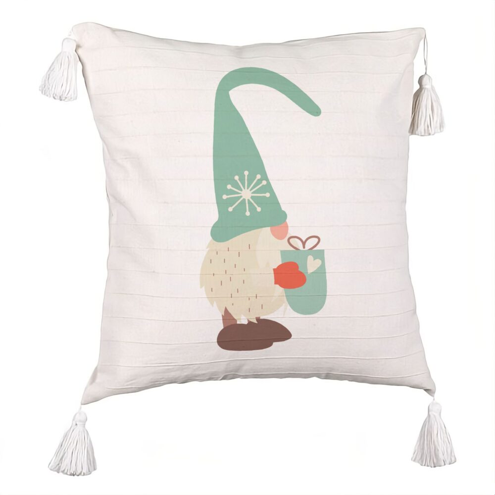 Perna Decorativa cu Franjuri cu tematica de Craciun, Gnom 4, 45x45 cm, Ecru, Cu fermoar 5 Perna Decorativa cu Franjuri cu tematica de Craciun