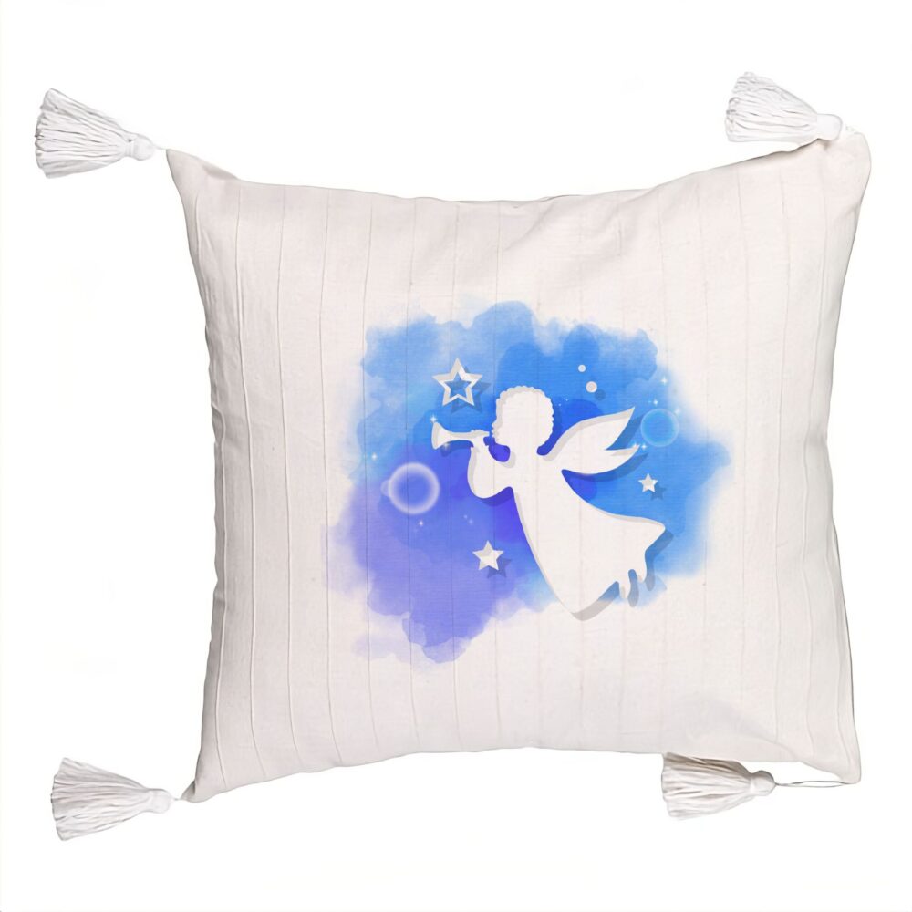 Perna Decorativa cu Franjuri cu tematica de Craciun, Inger, 45x45 cm, Ecru, Cu fermoar 5 Perna Decorativa cu Franjuri cu tematica de Craciun