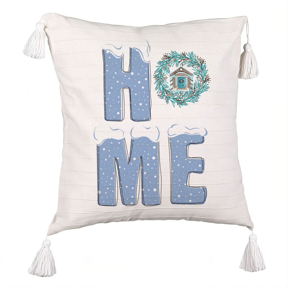 Perna Decorativa cu Franjuri de Craciun, HOME, 45x45 cm, Ecru, Cu fermoar 5 Perna Decorativa cu Franjuri de Craciun