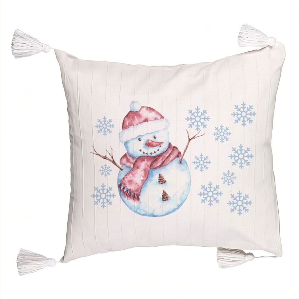 Perna Decorativa cu Franjuri de Craciun Om de Zapada, 1, 45x45 cm, Ecru, Cu fermoar 5 Perna Decorativa cu Franjuri de Craciun Om de Zapada