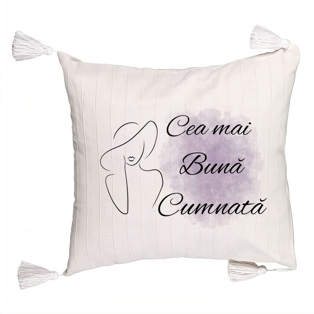 Perna Decorativa cu Franjuri pentru Cumnata 1, 45x45 cm, Cu fermoar 5 Perna Decorativa cu Franjuri pentru Cumnata 1