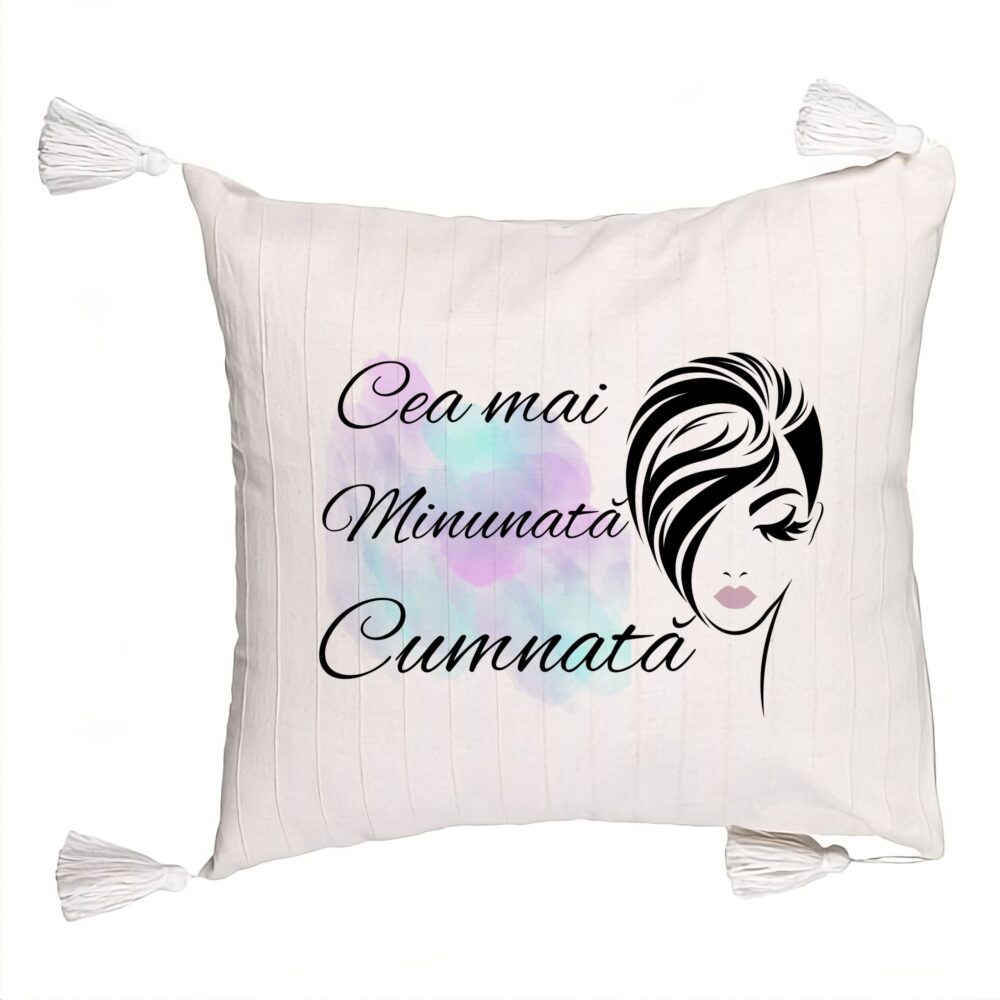 Perna Decorativa cu Franjuri pentru Cumnata 2, 45x45 cm, Cu fermoar 5 Perna Decorativa cu Franjuri pentru Cumnata 2