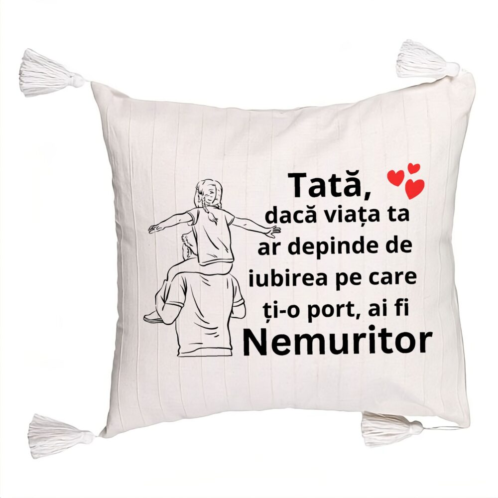 Perna Decorativa cu Franjuricu Text pentru Tata 8, 45x45 cm, Ecru, Cu fermoar 5 Perna Decorativa cu Franjuricu Text pentru Tata 8