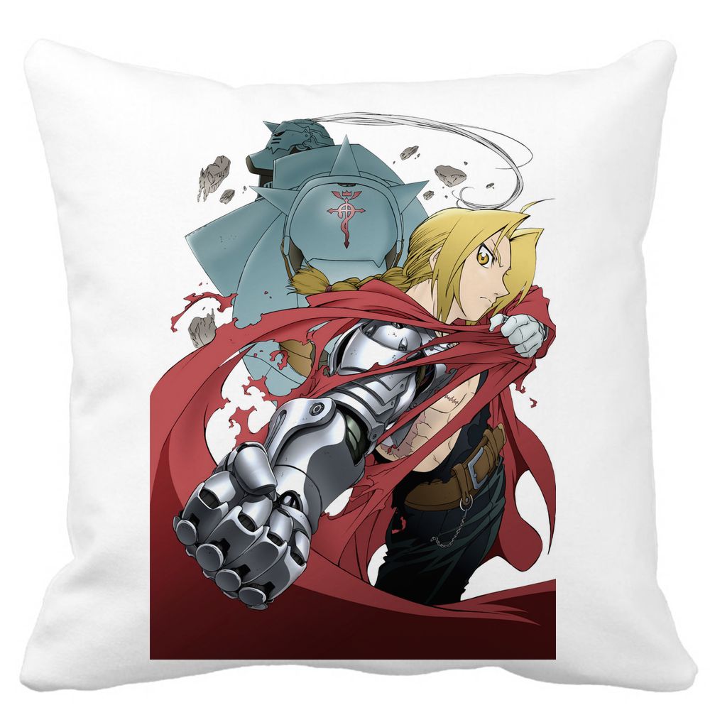 Perna Decorativa cu Full Metal Alchemist Edward Elric, 40x40 cm, Alba, Mata, Husa Detasabila, Burduf 3 Perna Decorativa cu Full Metal Alchemist Edward Elric