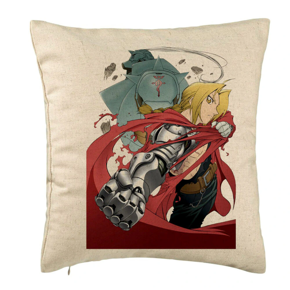 Perna Decorativa cu Full Metal Alchemist Edward Elric, 40x40 cm, Bej, Husa Detasabila, Burduf 5 Perna Decorativa cu Full Metal Alchemist Edward Elric