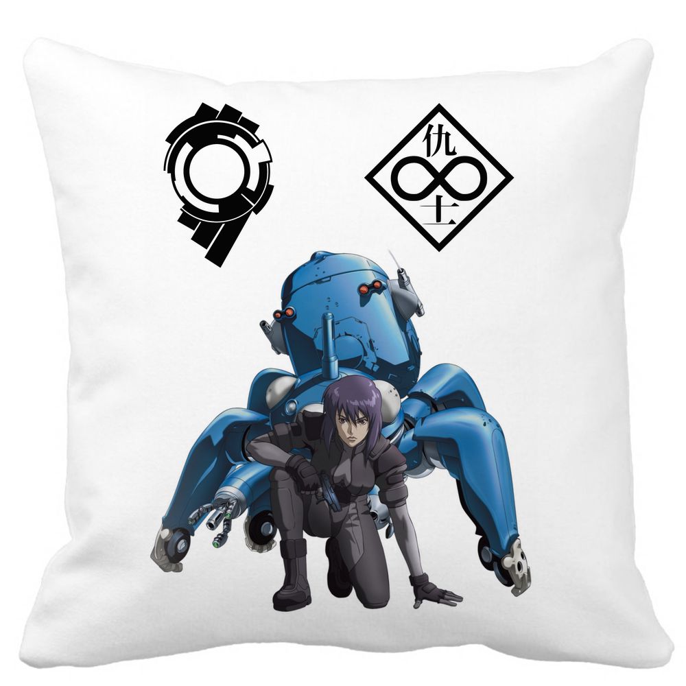 Perna Decorativa cu Ghost in the Shell, 40x40 cm, Alba, Mata, Husa Detasabila, Burduf 3 Perna Decorativa cu Ghost in the Shell