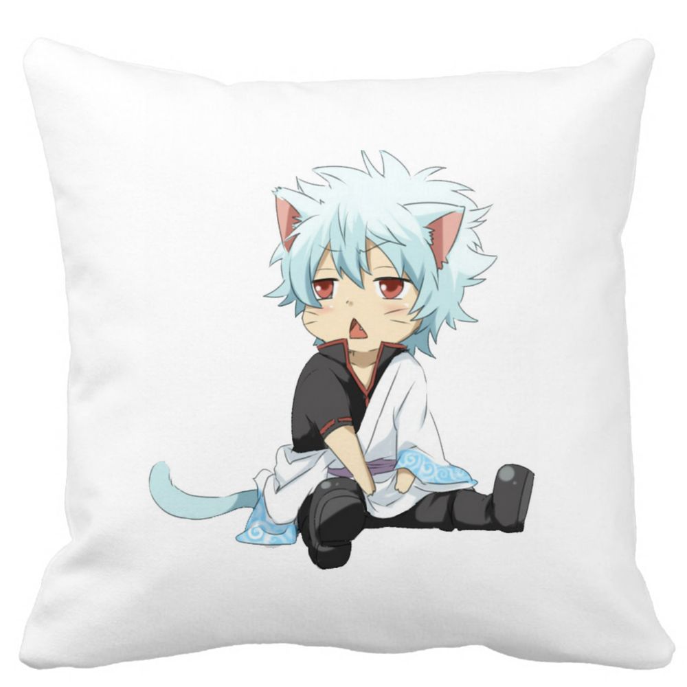Perna Decorativa cu Gintama Gin Cat, 40x40 cm, Alba, Mata, Husa Detasabila, Burduf 3 Perna Decorativa cu Gintama Gin Cat