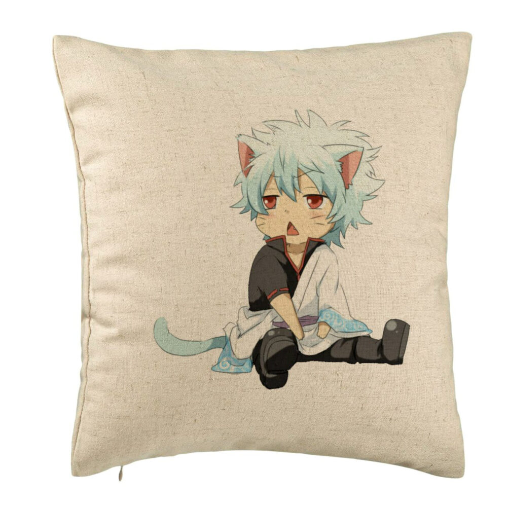 Perna Decorativa cu Gintama Gin Cat, 40x40 cm, Bej, Husa Detasabila, Burduf 5 Perna Decorativa cu Gintama Gin Cat