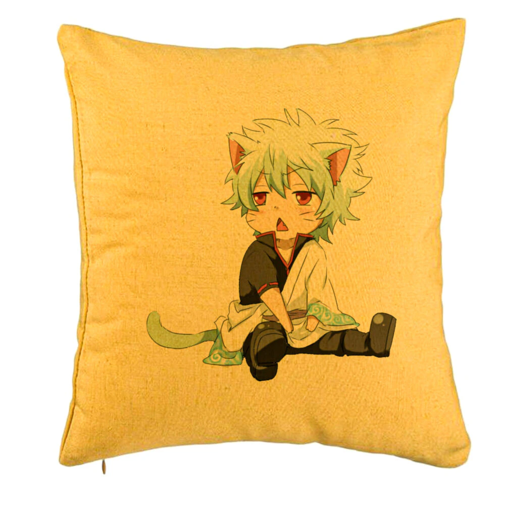 Perna Decorativa cu Gintama Gin Cat, 40x40 cm, Galben, Husa Detasabila, Burduf 5 Perna Decorativa cu Gintama Gin Cat