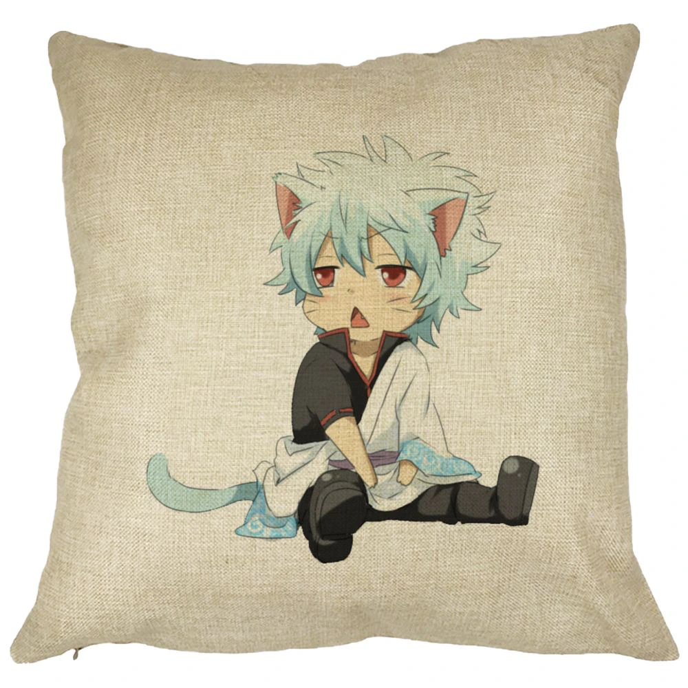 Perna Decorativa cu Gintama Gin Cat, 40x40 cm, Husa Detasabila, Burduf 11 Perna Decorativa cu Gintama Gin Cat