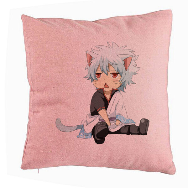 Perna Decorativa cu Gintama Gin Cat, 40x40 cm, Roz, Husa Detasabila, Burduf 5 Perna Decorativa cu Gintama Gin Cat