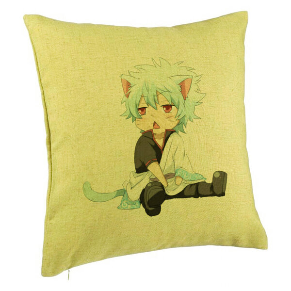 Perna Decorativa cu Gintama Gin Cat, 40x40 cm, Verde, Husa Detasabila, Burduf 5 Perna Decorativa cu Gintama Gin Cat