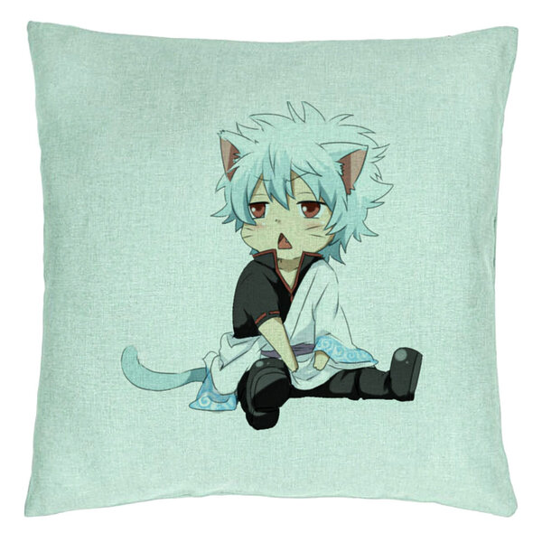 Perna Decorativa cu Gintama Gin Cat, 40x40 cm, Verde Menta, Husa Detasabila, Burduf 5 Perna Decorativa cu Gintama Gin Cat