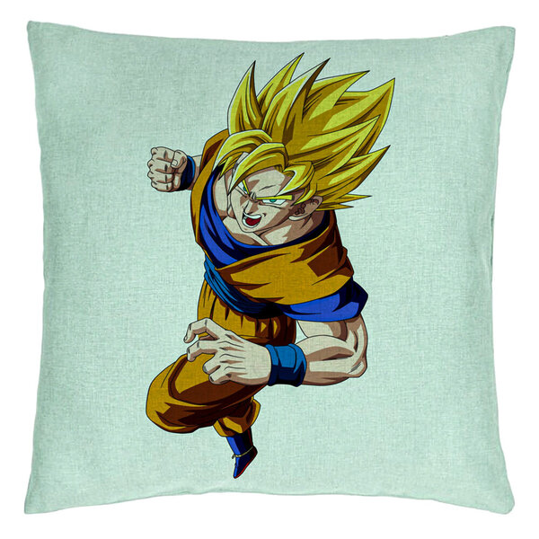 Perna Decorativa cu Goku Angry, 40x40 cm, Verde Menta, Husa Detasabila, Burduf 5 Perna Decorativa cu Goku Angry