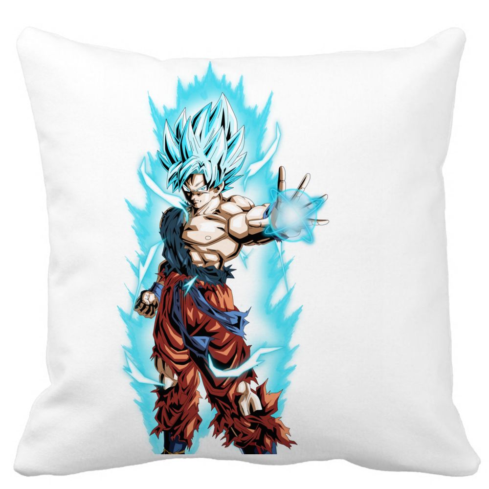 Perna Decorativa cu Goku Vegeta Super Saiya Saiyan Dragon Ball, 40x40 cm, Alba, Mata, Husa Detasabila, Burduf 3 Perna Decorativa cu Goku Vegeta Super Saiya Saiyan Dragon Ball