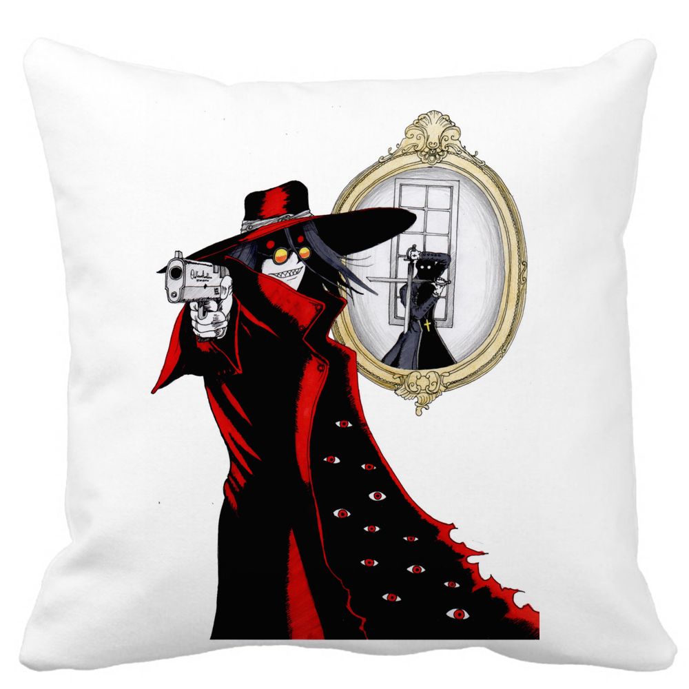 Perna Decorativa cu Hellsing, 40x40 cm, Alba, Mata, Husa Detasabila, Burduf 3 Perna Decorativa cu Hellsing