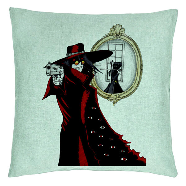 Perna Decorativa cu Hellsing, 40x40 cm, Verde Menta, Husa Detasabila, Burduf 5 Perna Decorativa cu Hellsing