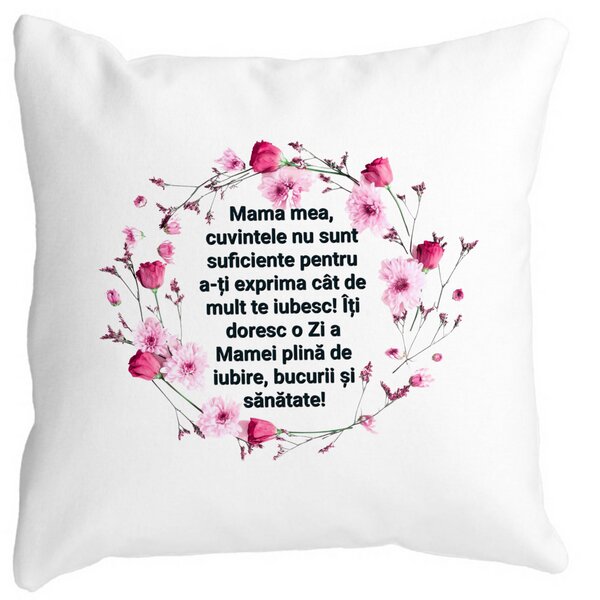Perna Decorativa cu Model pentru Mama cu text 40x40 cm, Alba, Mata, Husa Detasabila, Burduf 13 Perna Decorativa cu Model pentru Mama cu text 40x40 cm