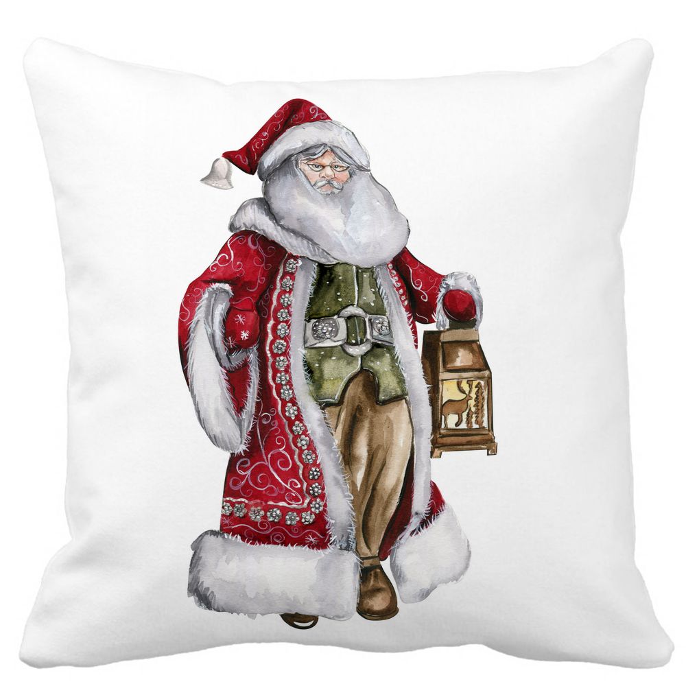 Perna Decorativa cu Mos Craciun 1, 40x40 cm, Alba, Mata, Husa Detasabila, Burduf 3 Perna Decorativa cu Mos Craciun 1