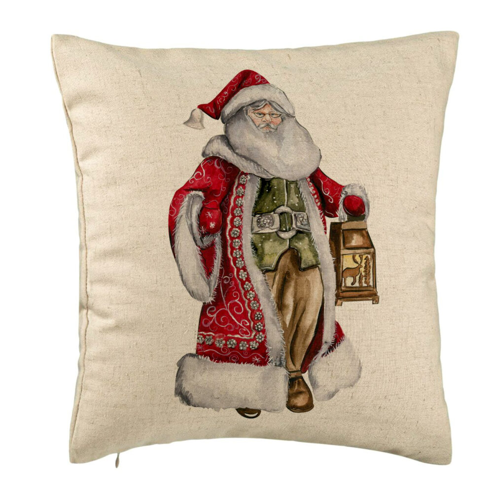 Perna Decorativa cu Mos Craciun 1, 40x40 cm, Bej, Husa Detasabila, Burduf 5 Perna Decorativa cu Mos Craciun 1