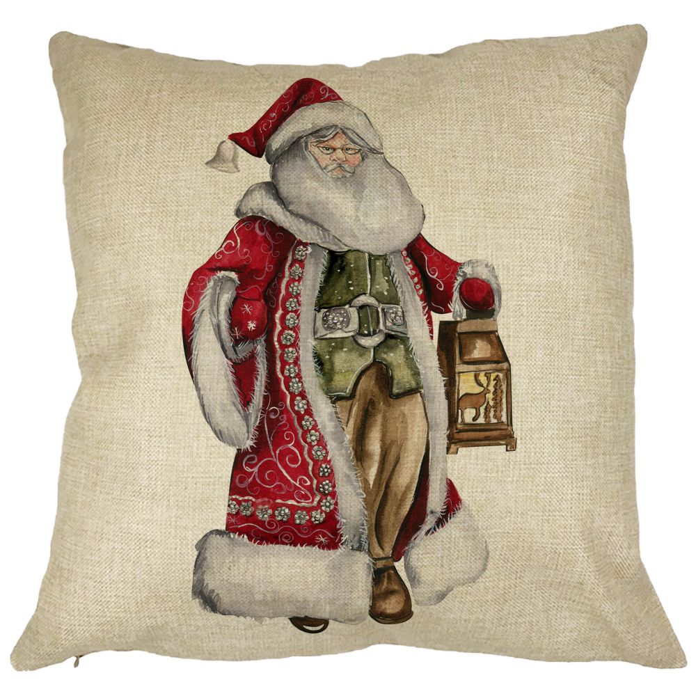 Perna Decorativa cu Mos Craciun 1, 40x40 cm, Husa Detasabila, Burduf 11 Perna Decorativa cu Mos Craciun 1