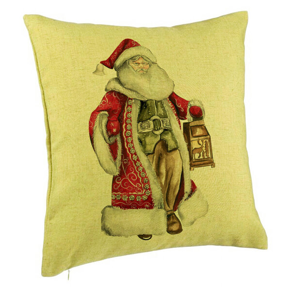 Perna Decorativa cu Mos Craciun 1, 40x40 cm, Verde, Husa Detasabila, Burduf 5 Perna Decorativa cu Mos Craciun 1