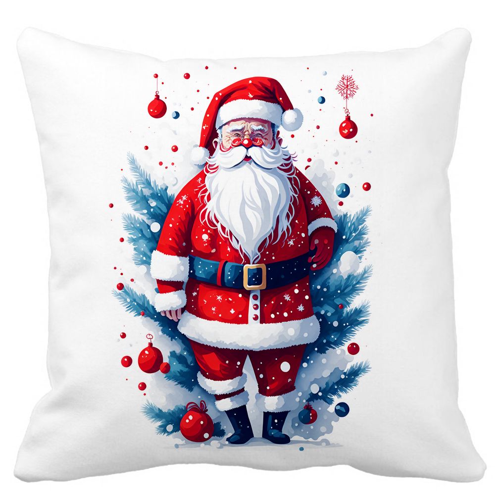 Perna Decorativa cu Mos Craciun 2, 40x40 cm, Alba, Mata, Husa Detasabila, Burduf 3 Perna Decorativa cu Mos Craciun 2