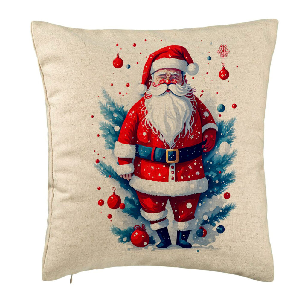 Perna Decorativa cu Mos Craciun 2, 40x40 cm, Bej, Husa Detasabila, Burduf 5 Perna Decorativa cu Mos Craciun 2
