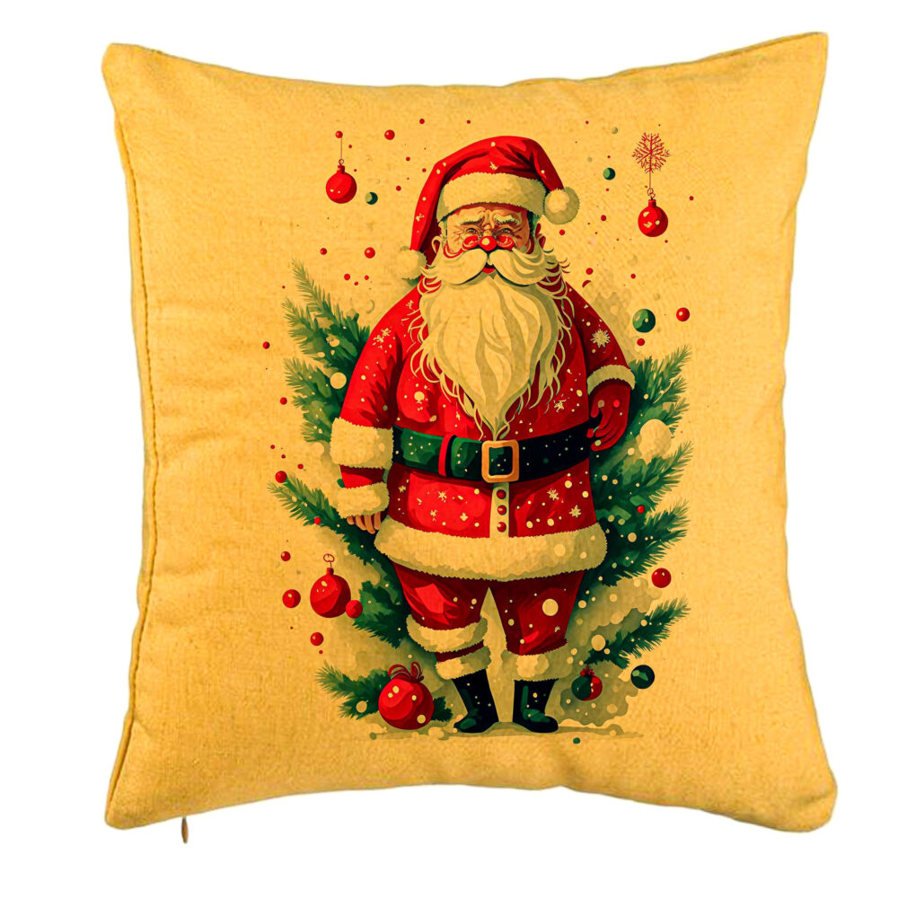 Perna Decorativa cu Mos Craciun 2, 40x40 cm, Galben, Husa Detasabila, Burduf 5 Perna Decorativa cu Mos Craciun 2