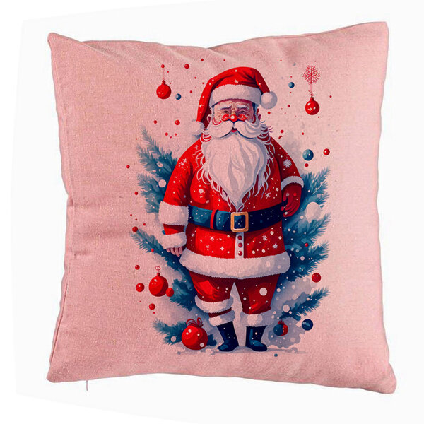 Perna Decorativa cu Mos Craciun 2, 40x40 cm, Roz, Husa Detasabila, Burduf 5 Perna Decorativa cu Mos Craciun 2