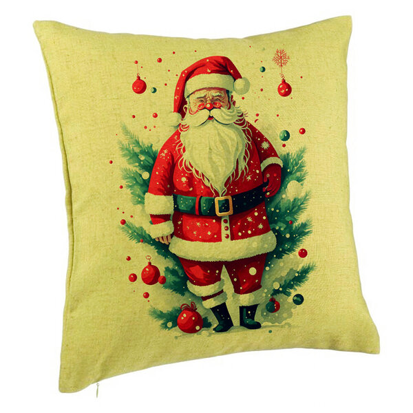Perna Decorativa cu Mos Craciun 2, 40x40 cm, Verde, Husa Detasabila, Burduf 5 Perna Decorativa cu Mos Craciun 2