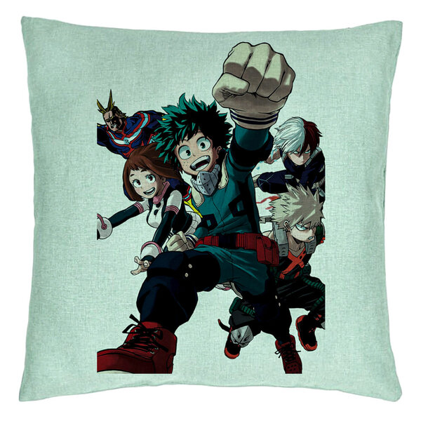 Perna Decorativa cu My Hero Academia Characters 2, 40x40 cm, Verde Menta, Husa Detasabila, Burduf 5 Perna Decorativa cu My Hero Academia Characters 2